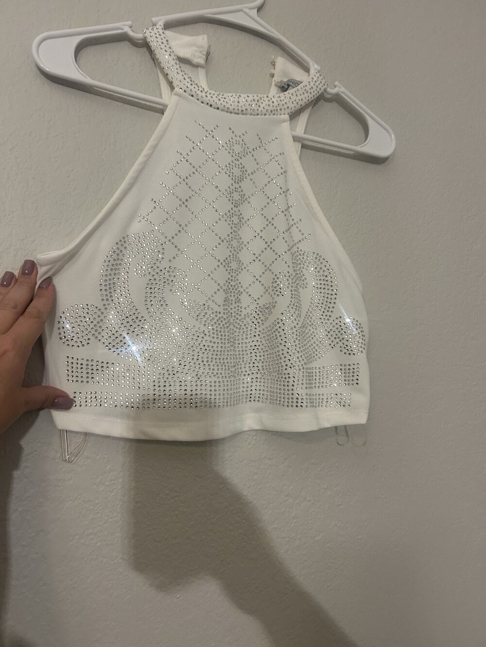 Fashion Nova Women’s White Studded Halter Crop Top Sleeveless Size M